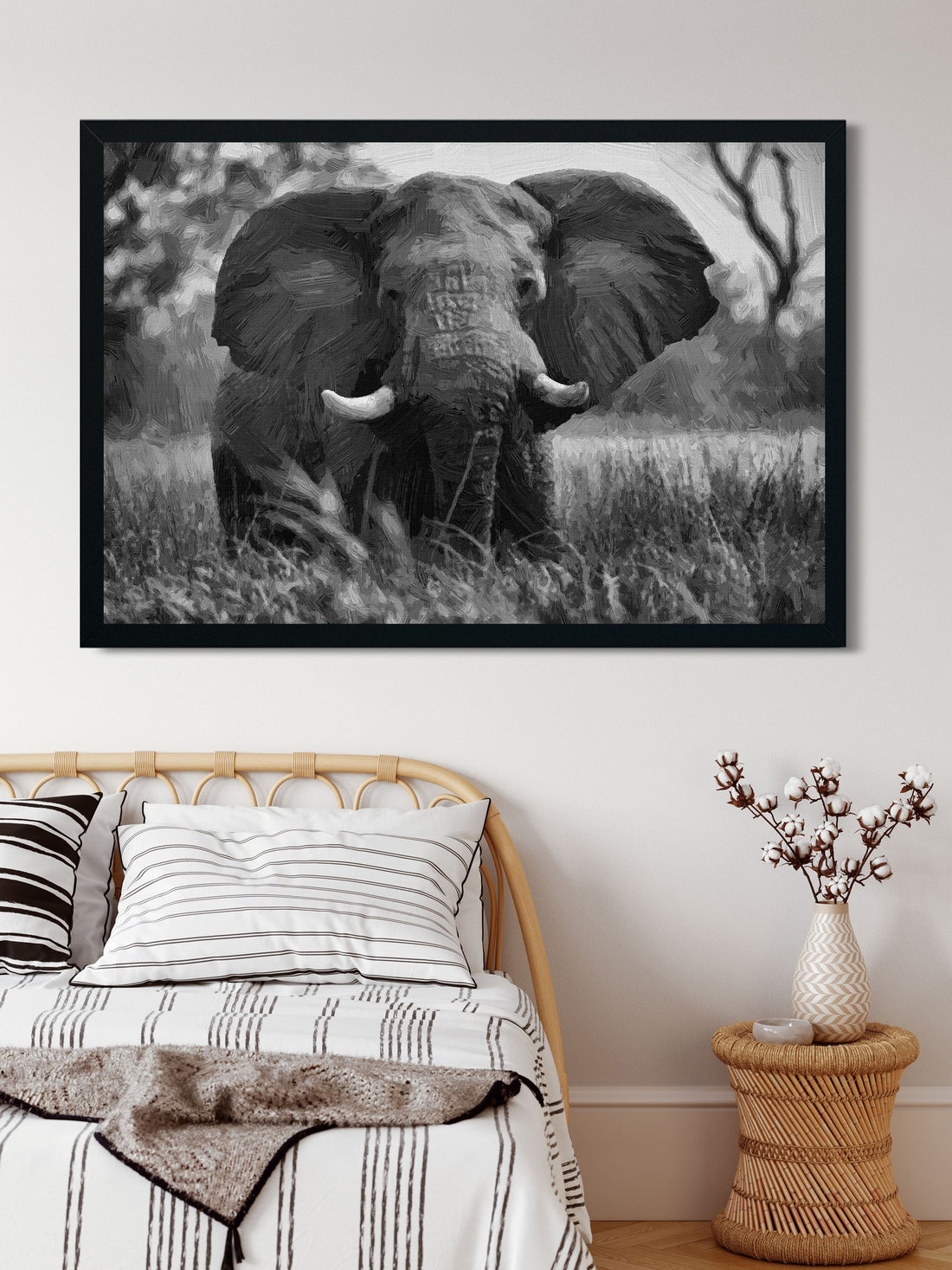 African Elephant Painting - Meri Deewar 3 : 2 Horizontal Premium Wall Art Canvas by MeriDeewar