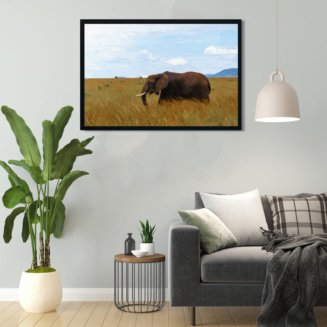 African Elephants painting - Meri Deewar 3 : 2 Horizontal Premium Wall Art Canvas by MeriDeewar