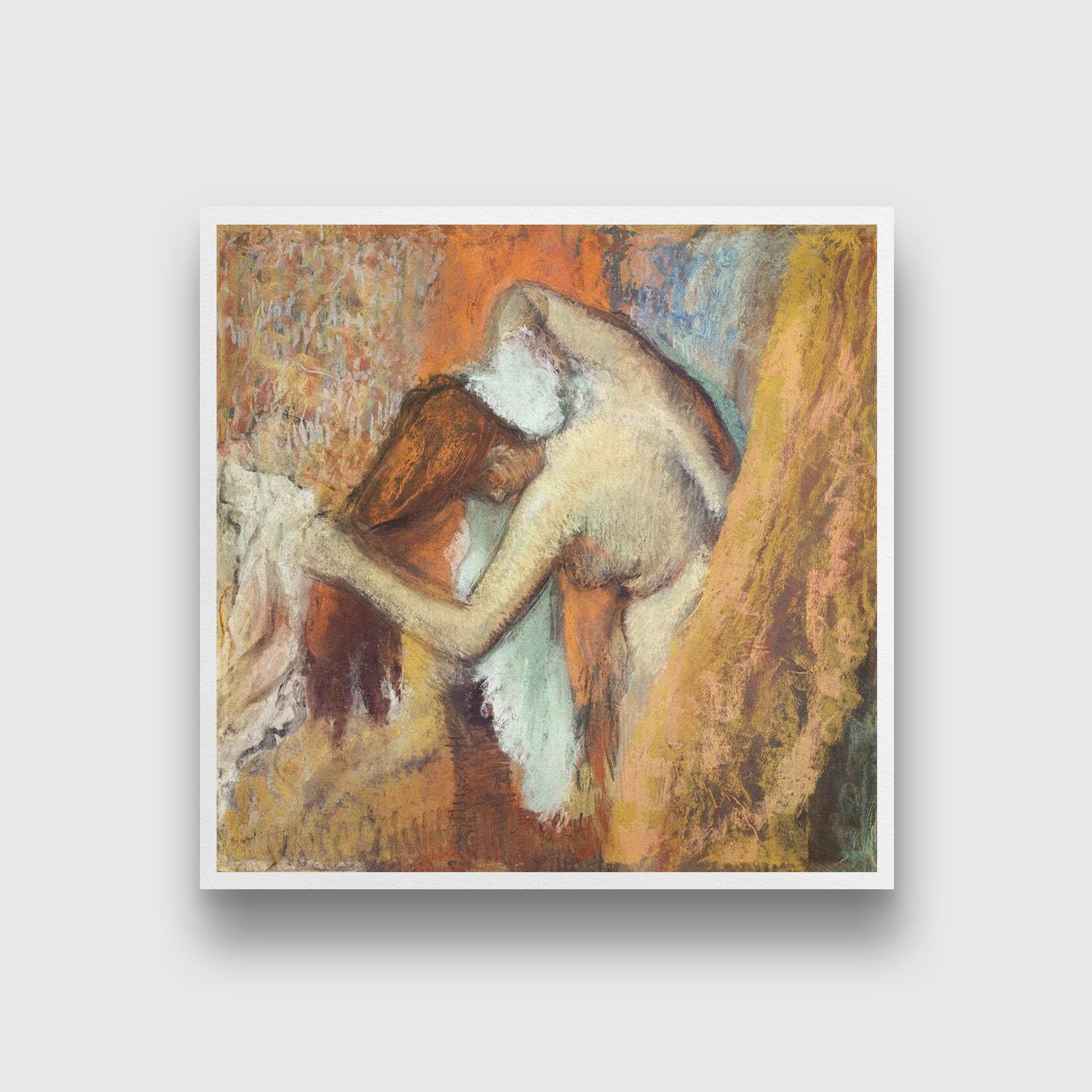 After the bath woman Drying her Neck Painting - Meri Deewar 1 : 1 Square Premium Wall Art Canvas by MeriDeewar