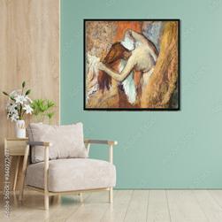 After the bath woman Drying her Neck Painting - Meri Deewar 1 : 1 Square Premium Wall Art Canvas by MeriDeewar