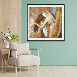 After the bath woman Drying her Neck Painting - Meri Deewar 1 : 1 Square Premium Wall Art Canvas by MeriDeewar