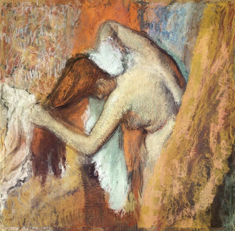 After the bath woman Drying her Neck Painting - Meri Deewar 1 : 1 Square Premium Wall Art Canvas by MeriDeewar