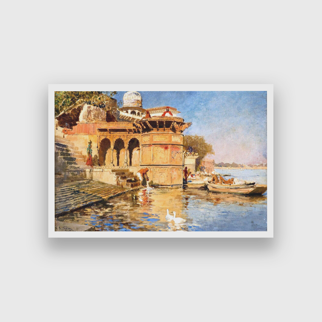 Along the Ghats Mathura Painting 3 : 2 Horizontal Premium Wall Art Canvas by MeriDeewar