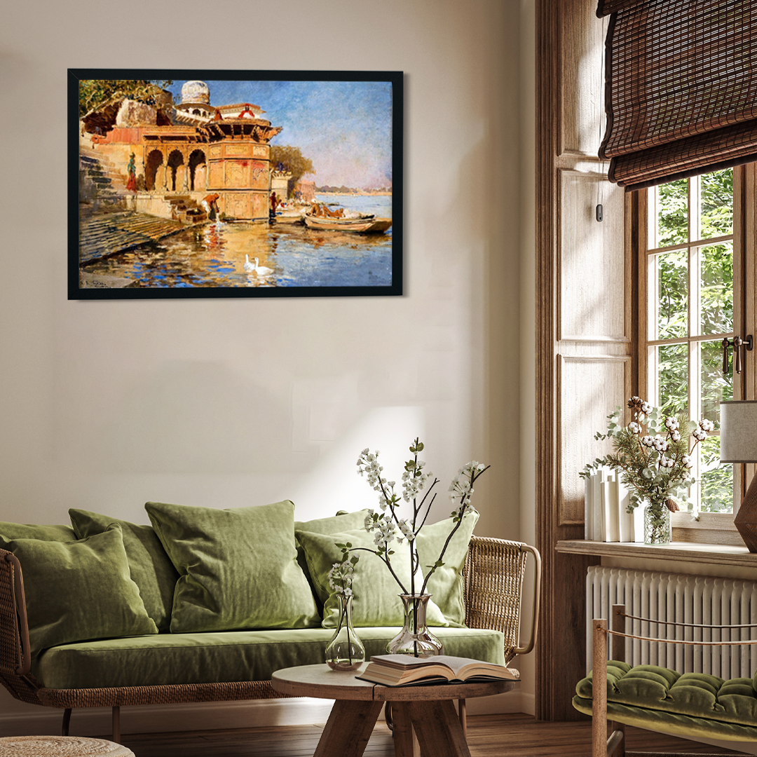Along the Ghats Mathura Painting 3 : 2 Horizontal Premium Wall Art Canvas by MeriDeewar