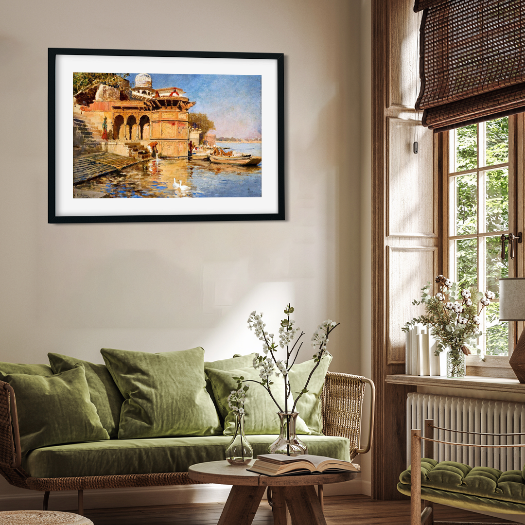 Along the Ghats Mathura Painting 3 : 2 Horizontal Premium Wall Art Canvas by MeriDeewar