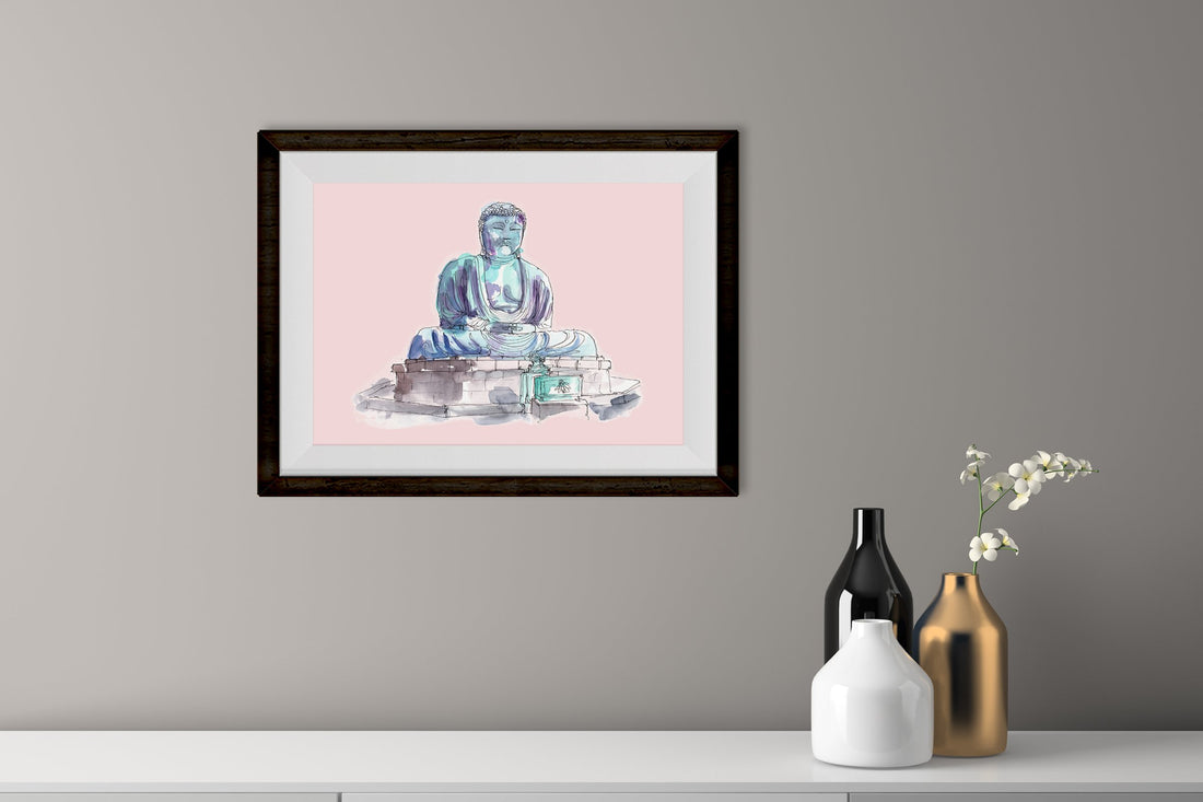Amida Buddha Illustration Painting-Meri Deewar 3 : 2 Horizontal Premium Wall Art Canvas by MeriDeewar