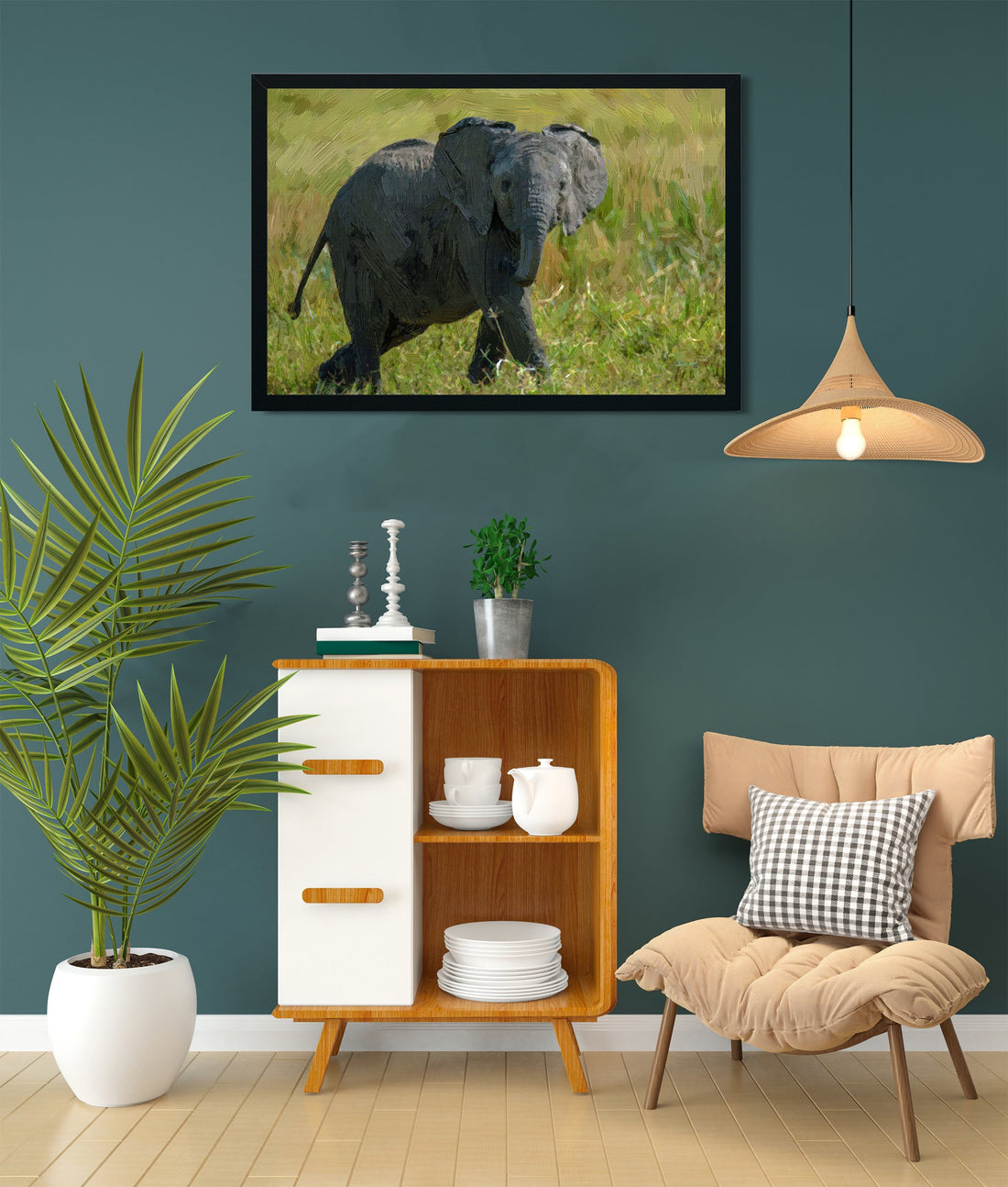 An adorable baby African Elephant painting - Meri Deewar 3 : 2 Horizontal Premium Wall Art Canvas by MeriDeewar