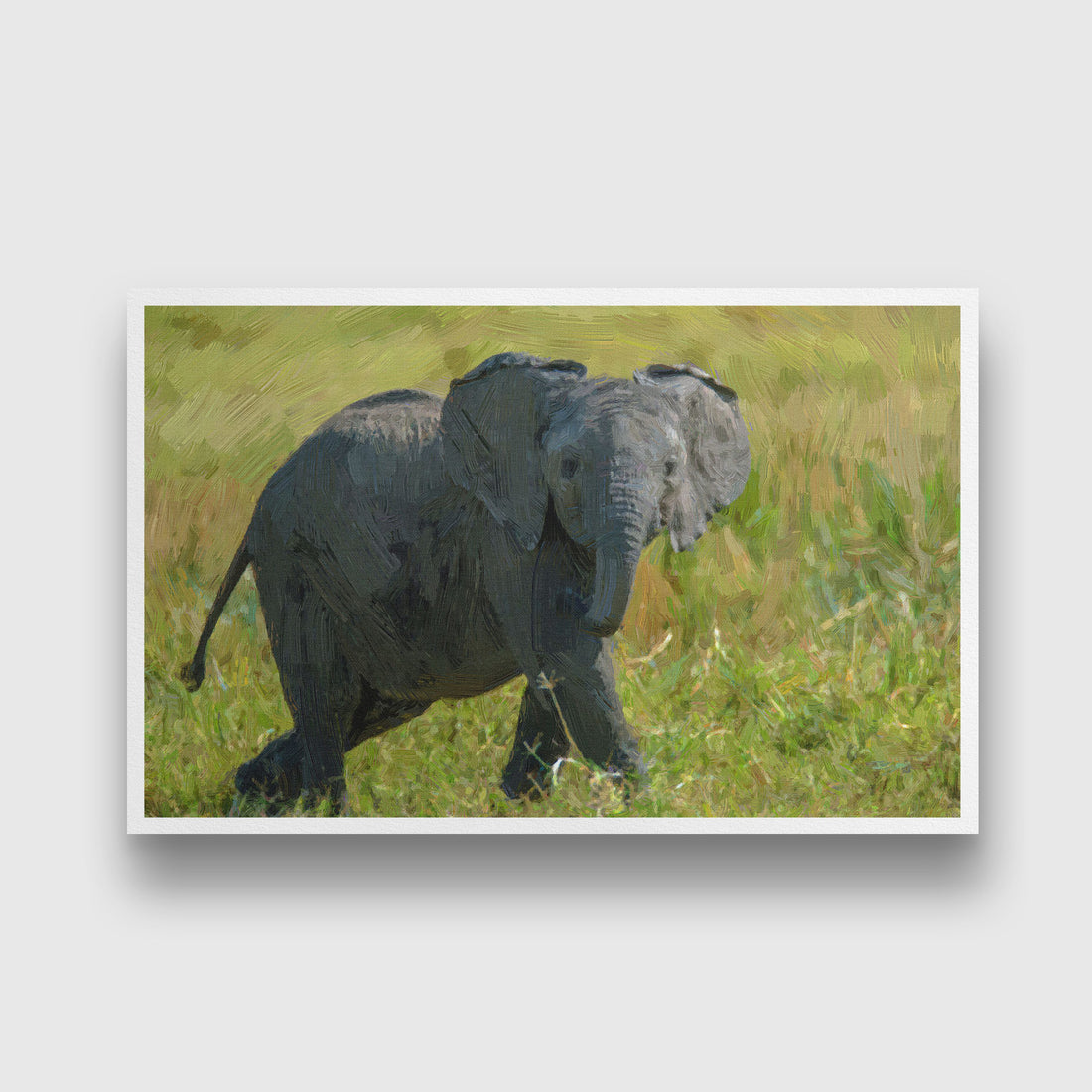 An adorable baby African Elephant painting - Meri Deewar 3 : 2 Horizontal Premium Wall Art Canvas by MeriDeewar