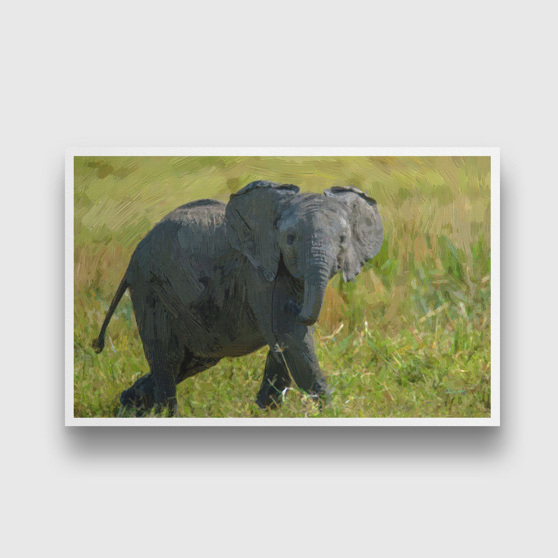 An adorable baby African Elephant painting - Meri Deewar 3 : 2 Horizontal Premium Wall Art Canvas by MeriDeewar