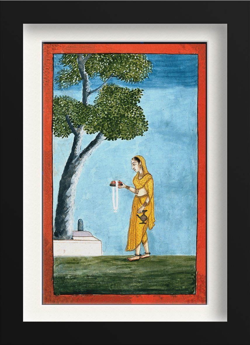 An-Indian-lady-going-to-pray-to-a-Shivling Painting-Meri Deewar 2 : 3 Vertical Premium Wall Art Canvas by MeriDeewar
