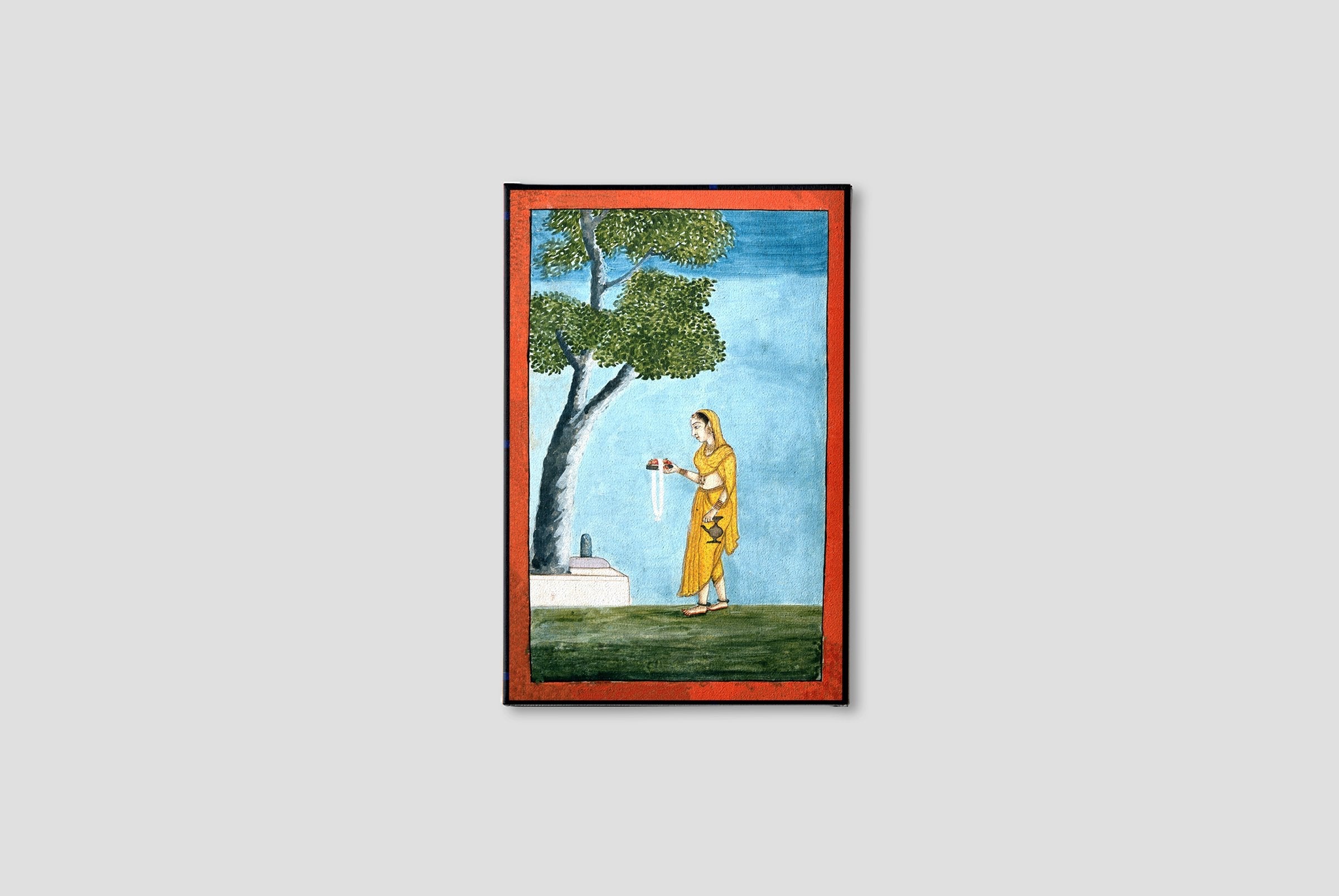 An-Indian-lady-going-to-pray-to-a-Shivling Painting-Meri Deewar 2 : 3 Vertical Premium Wall Art Canvas by MeriDeewar