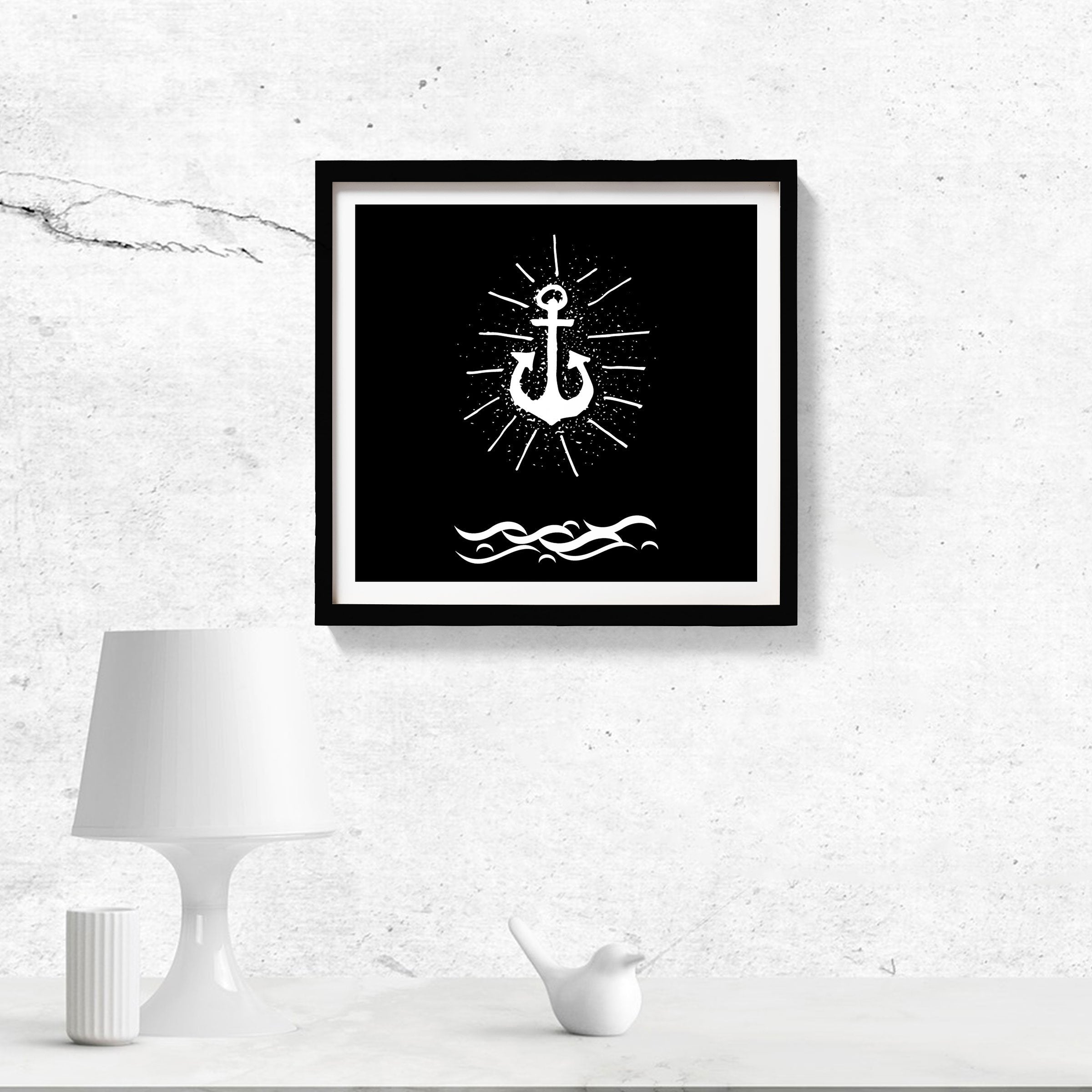 Anchor in Deep Sea 1 : 1 Square Premium Wall Art Canvas by MeriDeewar