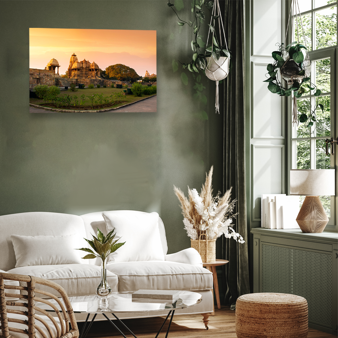 Ancient Temple Khajuraho Wall Painting 3 : 2 Horizontal Premium Wall Art Canvas by MeriDeewar