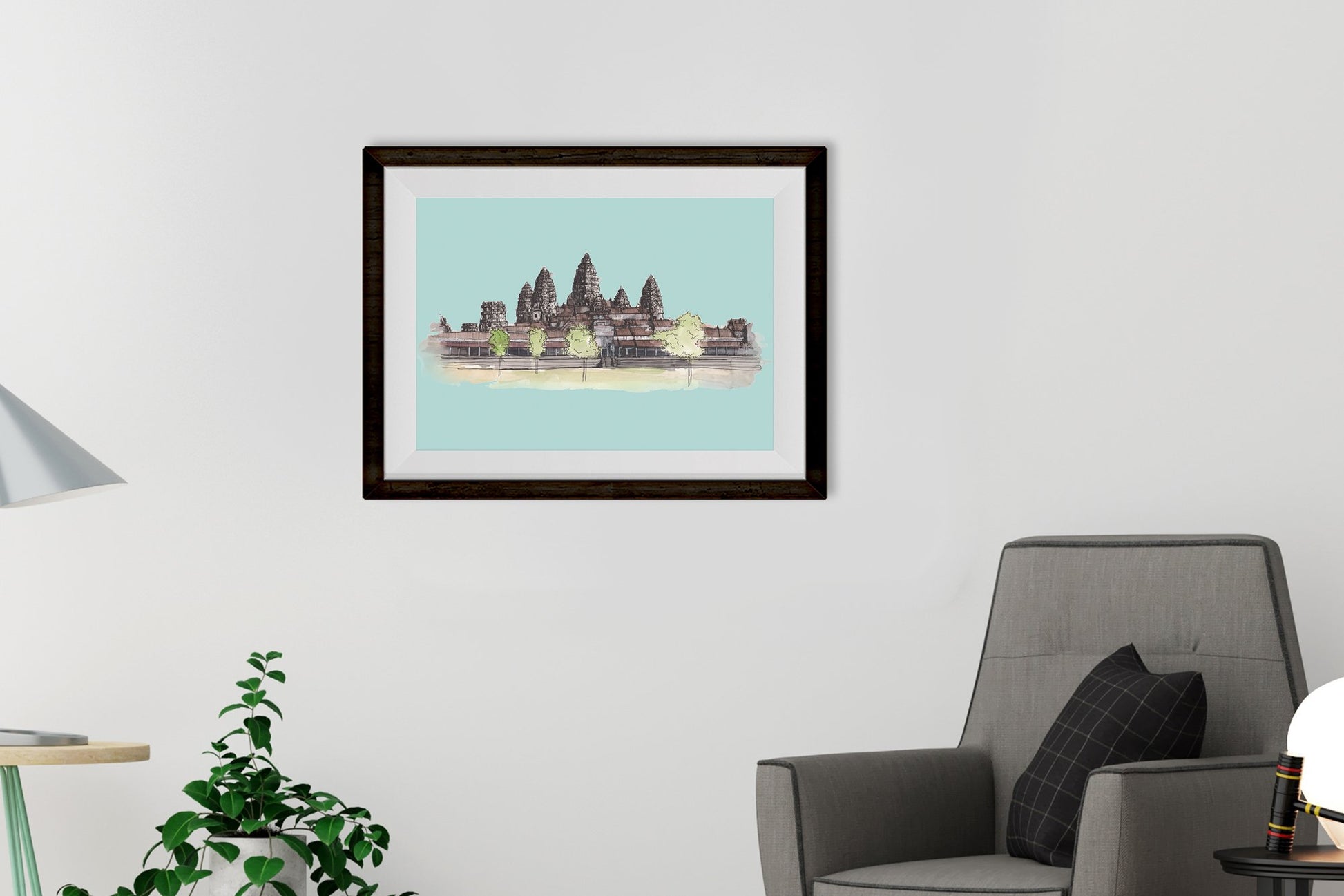 Angkor-Wat2  Illustration Painting-Meri Deewar 3 : 2 Horizontal Premium Wall Art Canvas by MeriDeewar