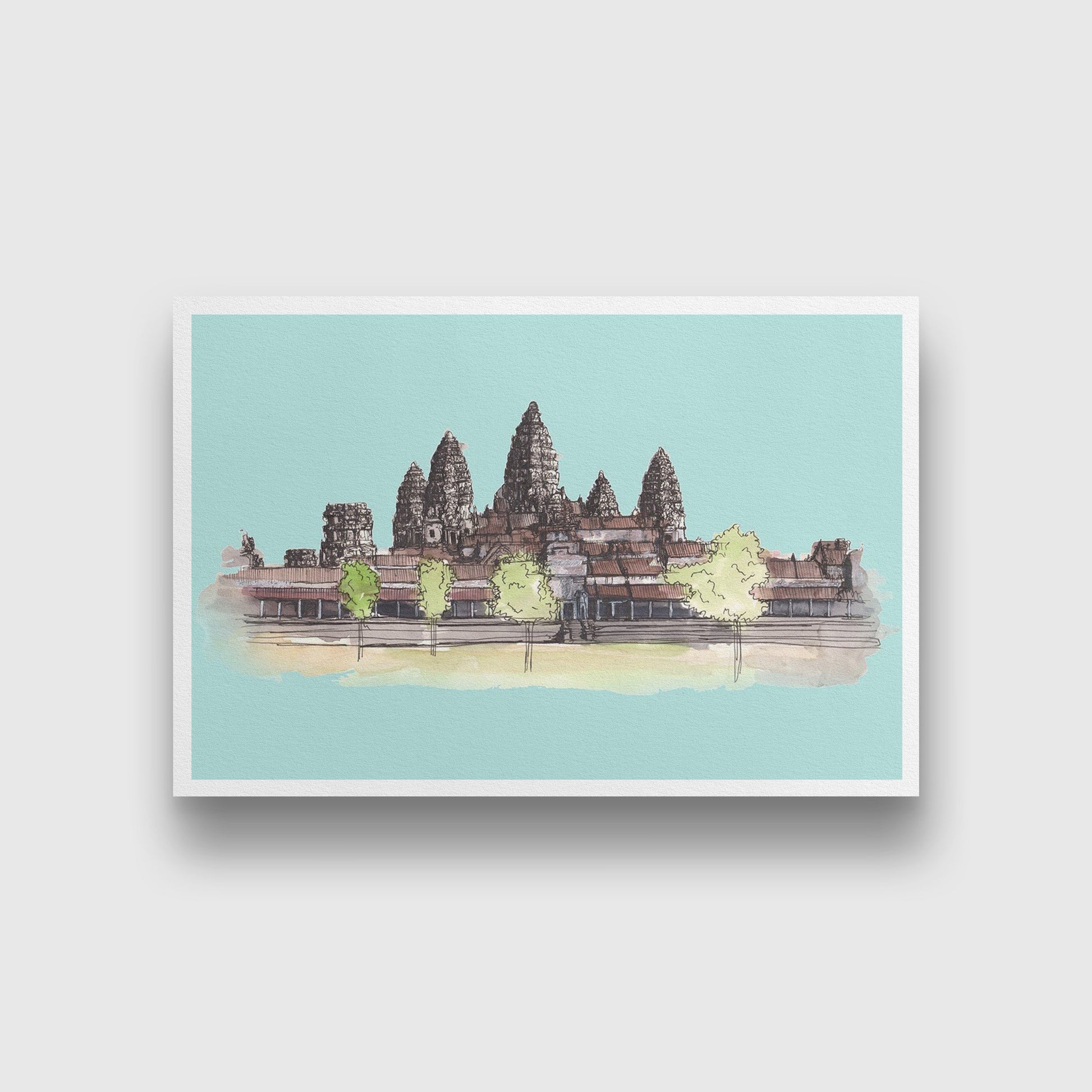 Angkor-Wat2  Illustration Painting-Meri Deewar 3 : 2 Horizontal Premium Wall Art Canvas by MeriDeewar