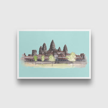 Angkor-Wat2  Illustration Painting-Meri Deewar 3 : 2 Horizontal Premium Wall Art Canvas by MeriDeewar