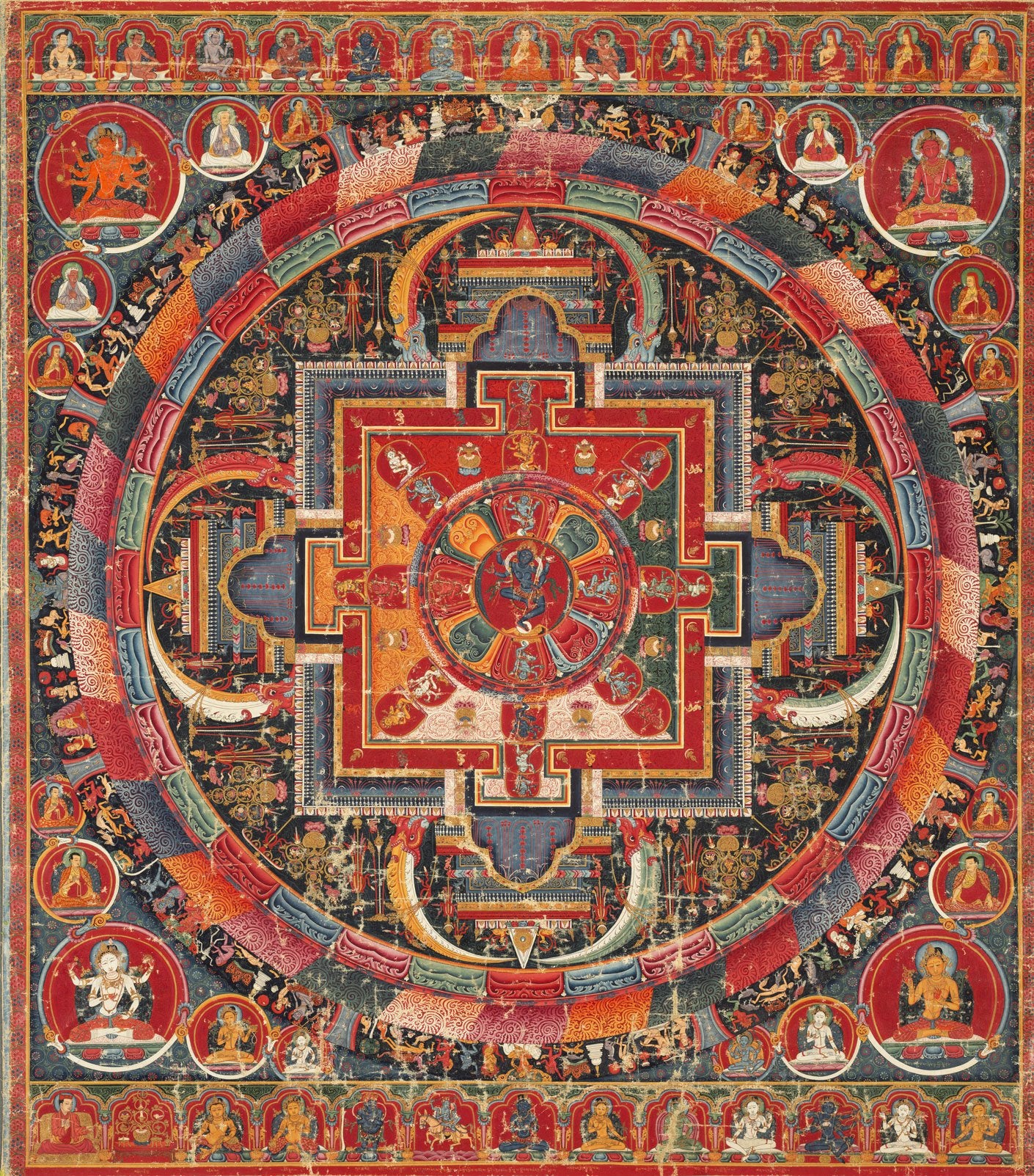 Antique Mandala of Nairatmya Buddha Painting 4 :5 Vertical Premium Wall Art Canvas by MeriDeewar