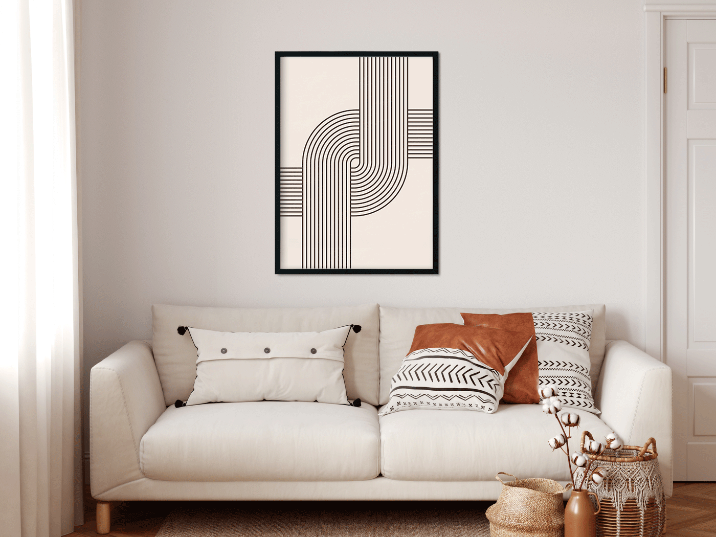 Archer Retro Geometric Pattern Line Paninting 3 : 4 Vertical Premium Wall Art Canvas by MeriDeewar