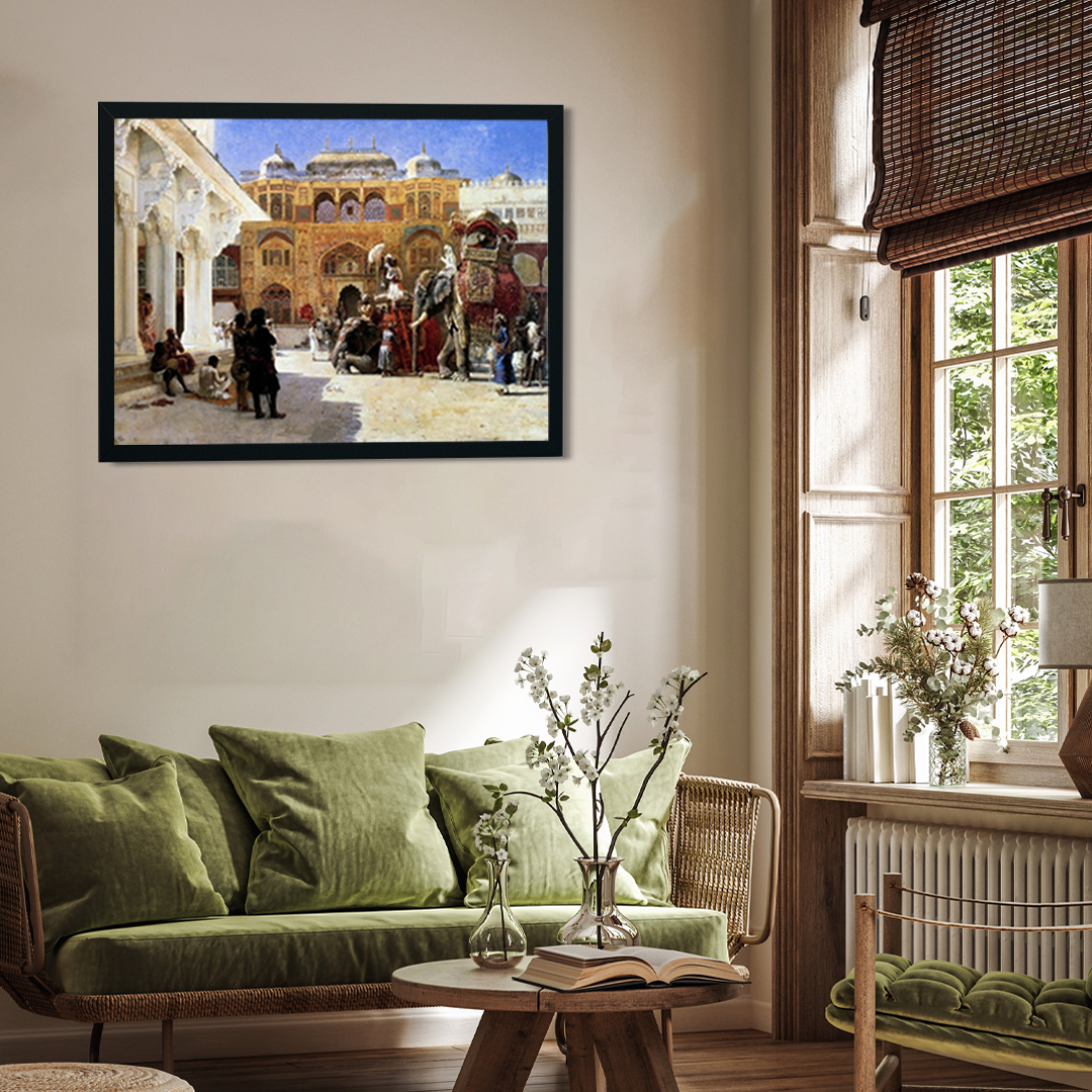 Arrival Of Prince Humbert The Rajah At The Palace Of Amber Painting 4 : 3 Horizontal Premium Wall Art Canvas by MeriDeewar