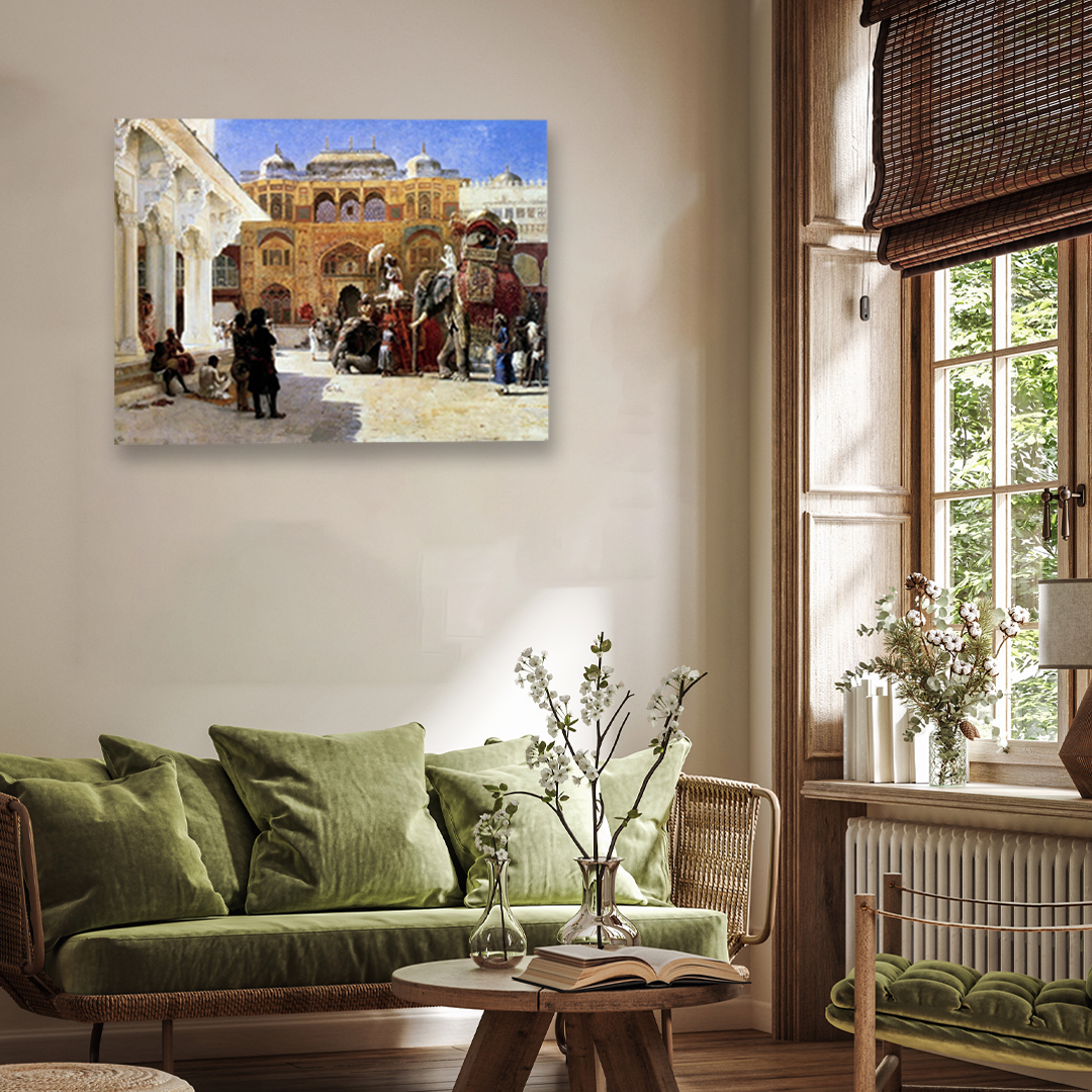Arrival Of Prince Humbert The Rajah At The Palace Of Amber Painting 4 : 3 Horizontal Premium Wall Art Canvas by MeriDeewar