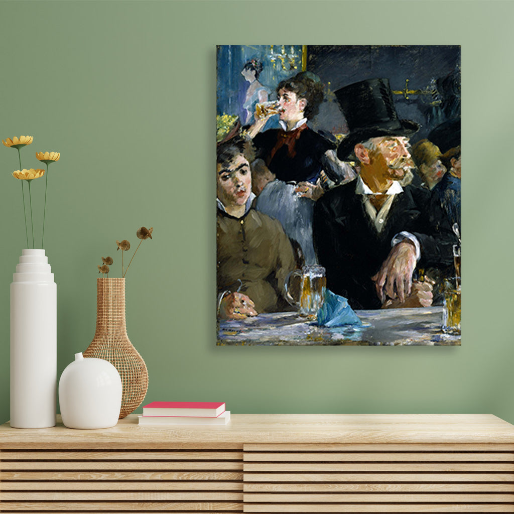 At the Cafe Painting-Meri Deewar 4 :5 Vertical Premium Wall Art Canvas by MeriDeewar