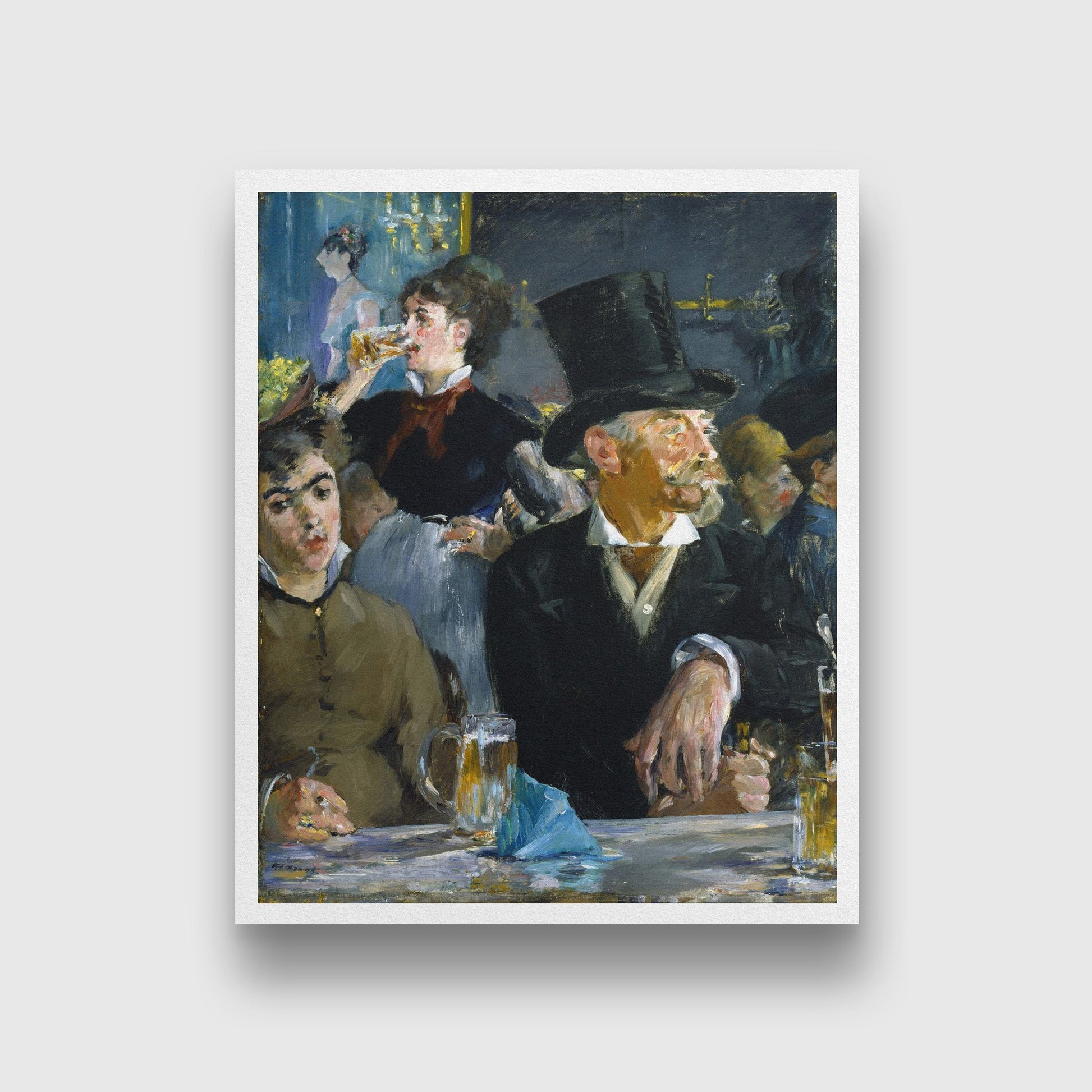 At the Cafe Painting-Meri Deewar 4 :5 Vertical Premium Wall Art Canvas by MeriDeewar