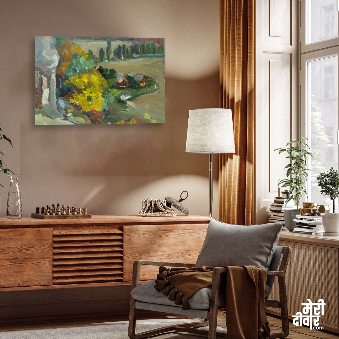 Autumn Rural House Painting 3 : 2 Horizontal Premium Wall Art Canvas by MeriDeewar