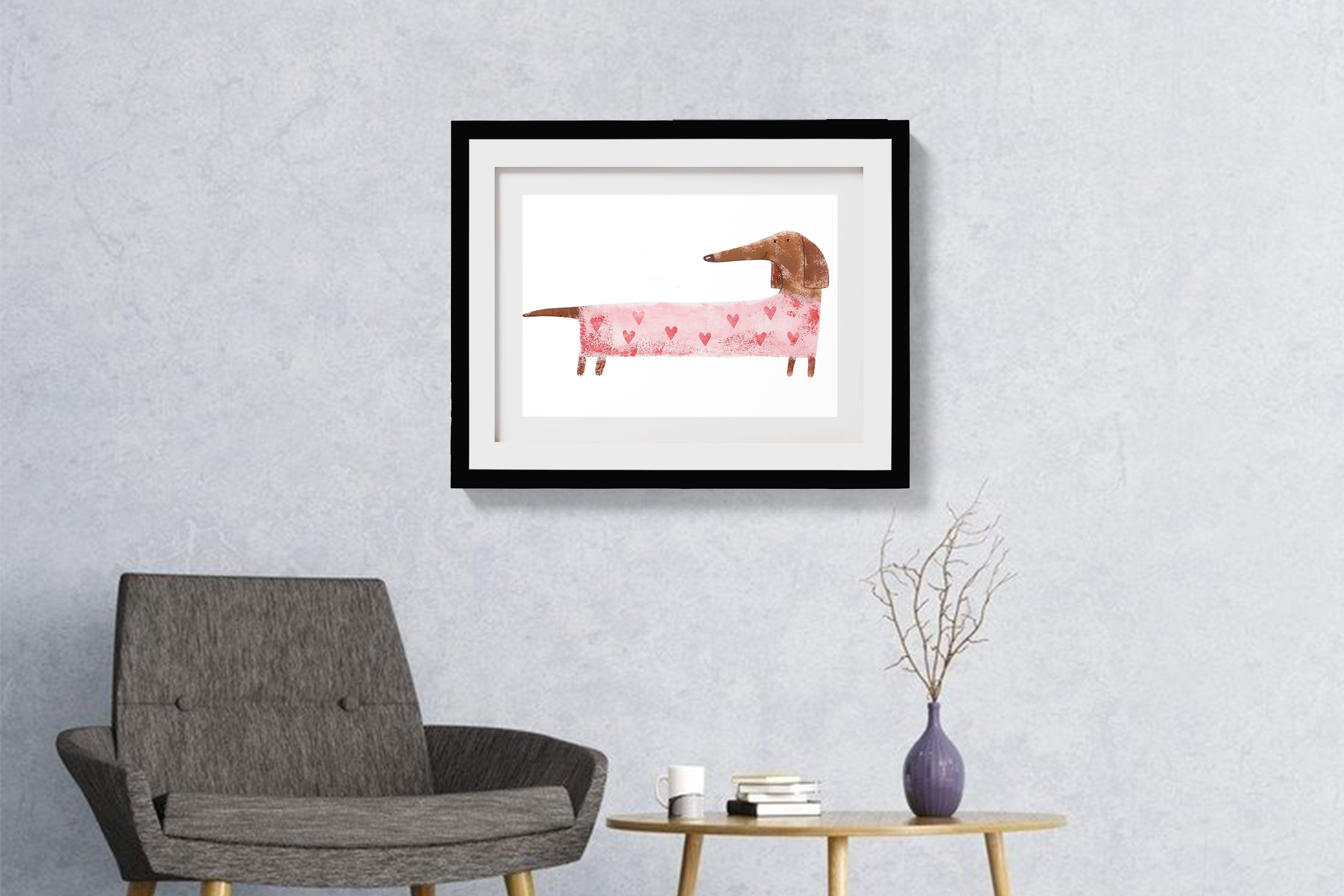 Baby Dachshund Dog Artwork Painting-Meri Deewar 3 : 2 Horizontal Premium Wall Art Canvas by MeriDeewar