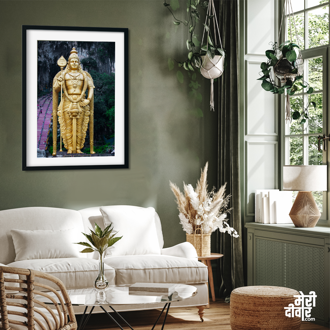 Batu Caves Lord Murugan God Skanda Wall Painting 2 : 3 Vertical Premium Wall Art Canvas by MeriDeewar