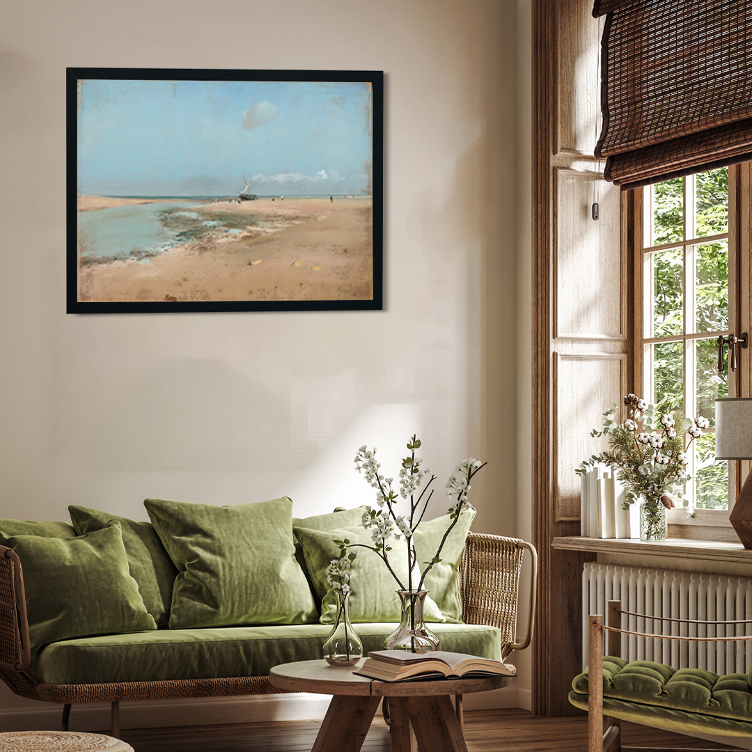 Beach at Low Tide Mouth of the River Painting 4 : 3 Horizontal Premium Wall Art Canvas by MeriDeewar