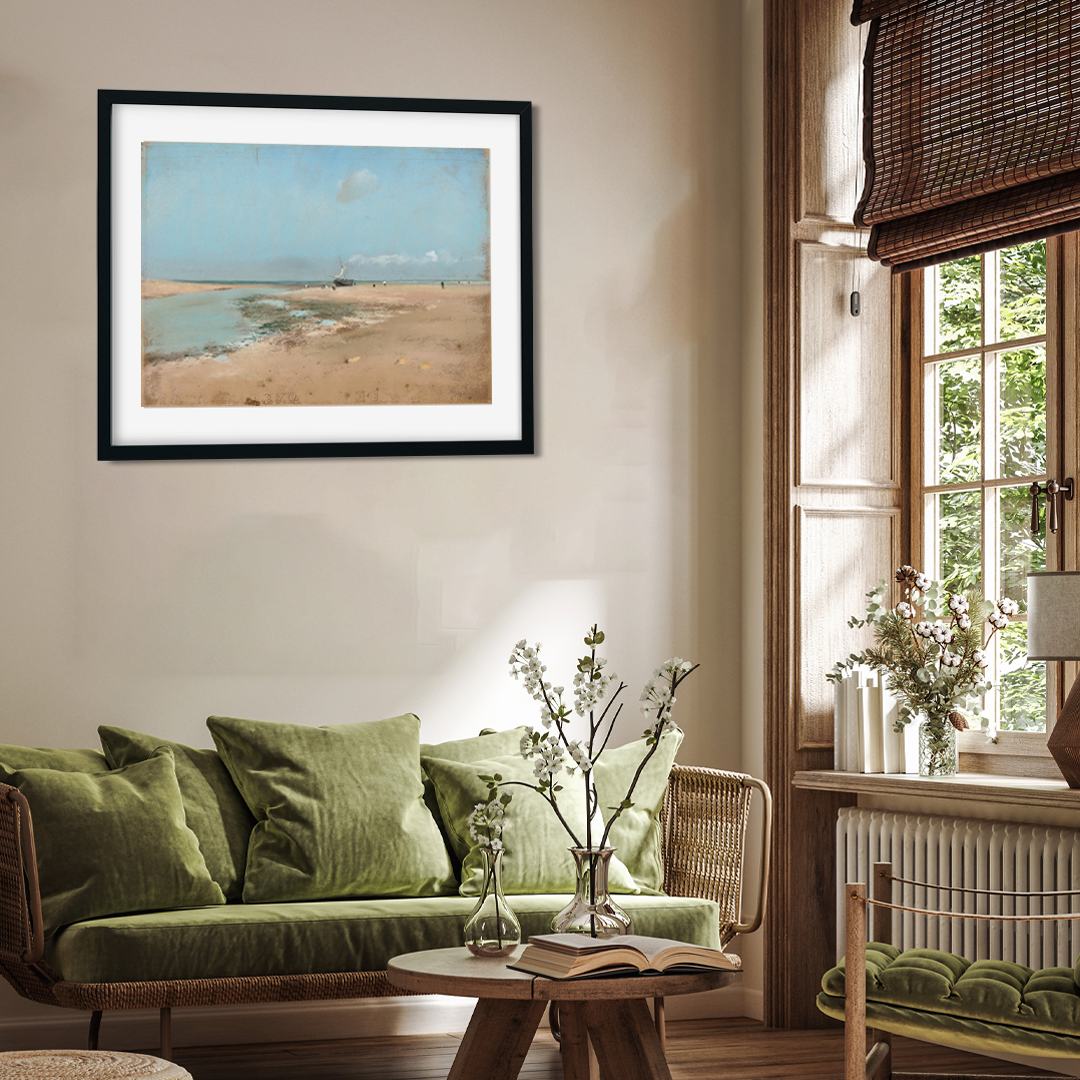 Beach at Low Tide Mouth of the River Painting 4 : 3 Horizontal Premium Wall Art Canvas by MeriDeewar