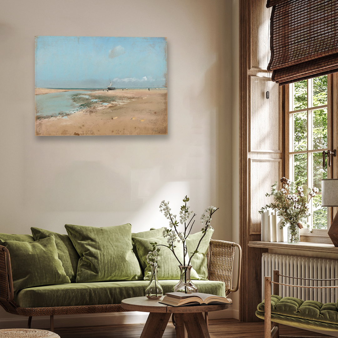 Beach at Low Tide Mouth of the River Painting 4 : 3 Horizontal Premium Wall Art Canvas by MeriDeewar