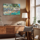 Beach Sea Summer People Gouache Painting 3 : 2 Horizontal Premium Wall Art Canvas by MeriDeewar