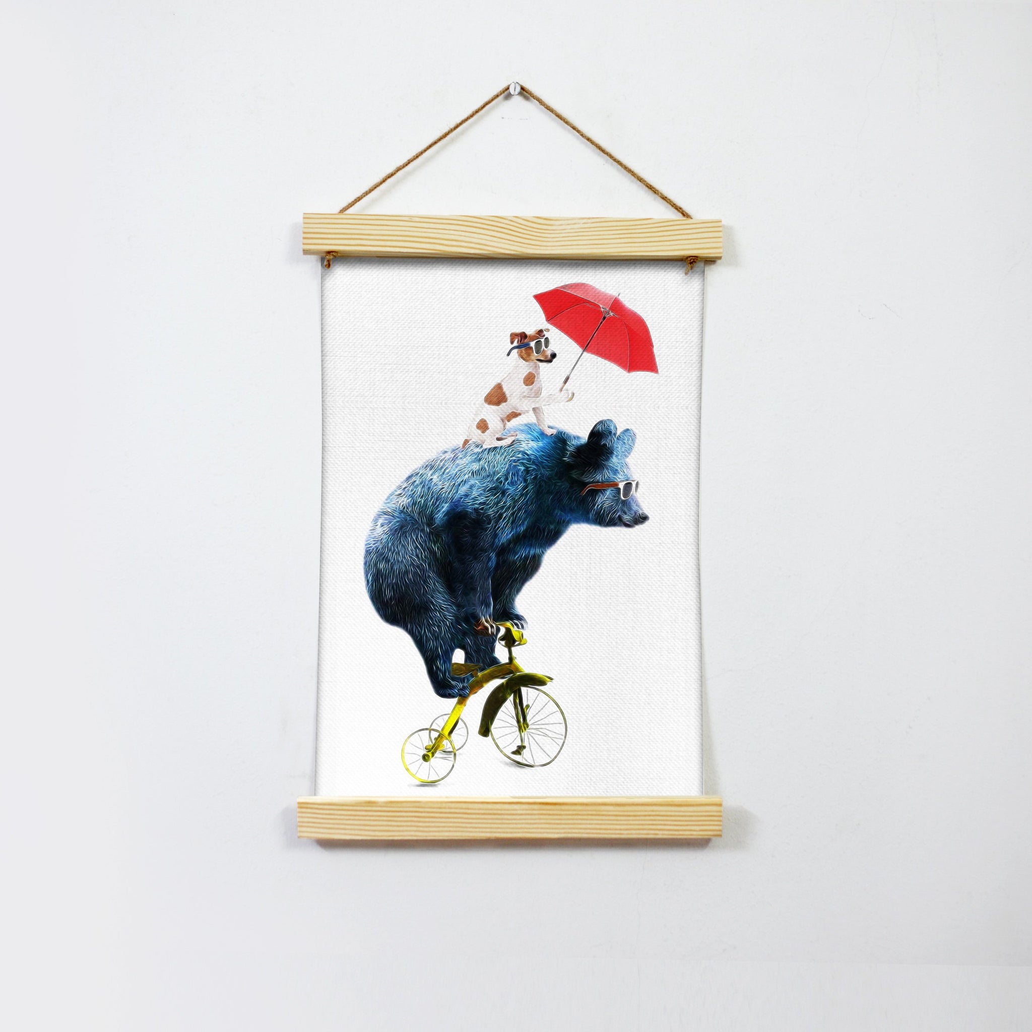 Bear And Dog Artwork Hanging Canvas Painting-Meri Deewar Hanging Canvas Premium Wall Art Canvas by MeriDeewar