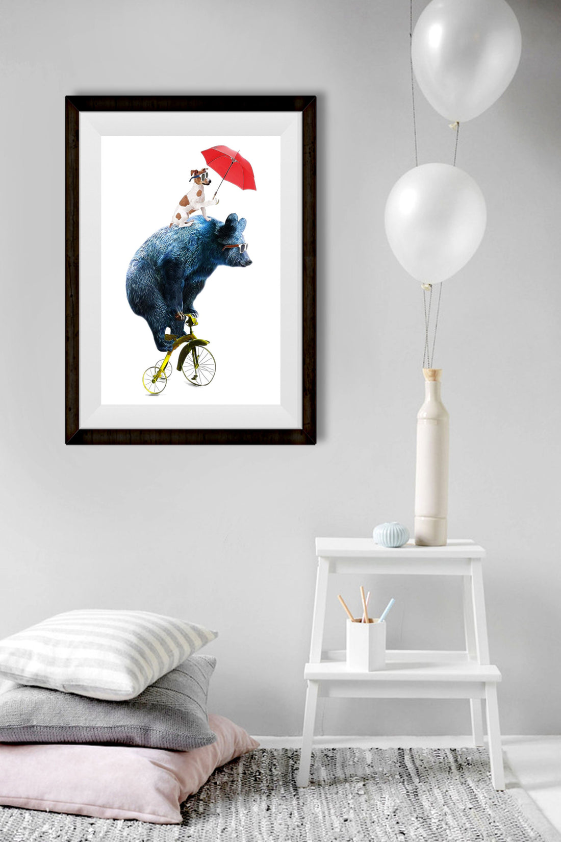 Bear and Dog Artwork Painting-Meri Deewar 2 : 3 Vertical Premium Wall Art Canvas by MeriDeewar