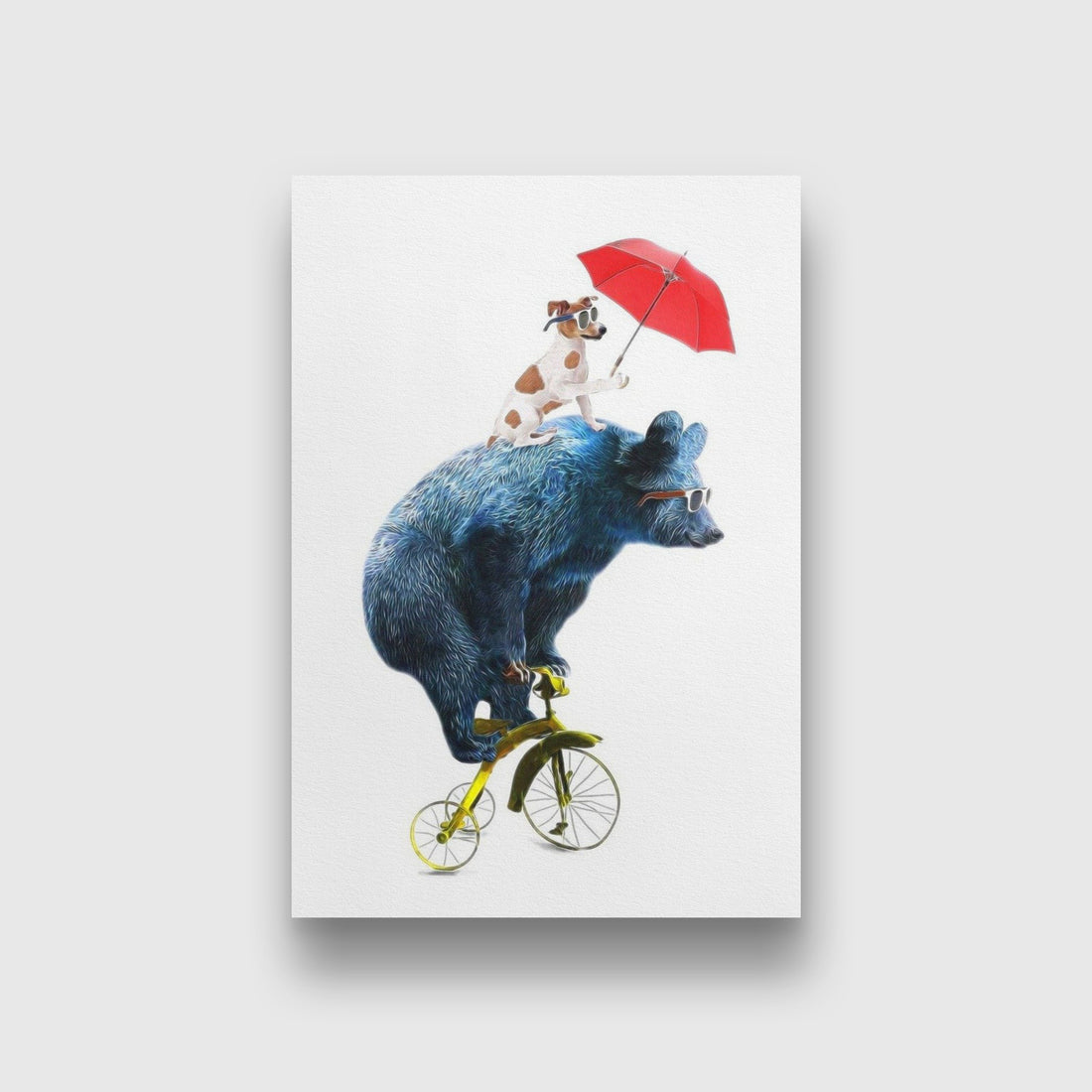 Bear and Dog Artwork Painting-Meri Deewar 2 : 3 Vertical Premium Wall Art Canvas by MeriDeewar