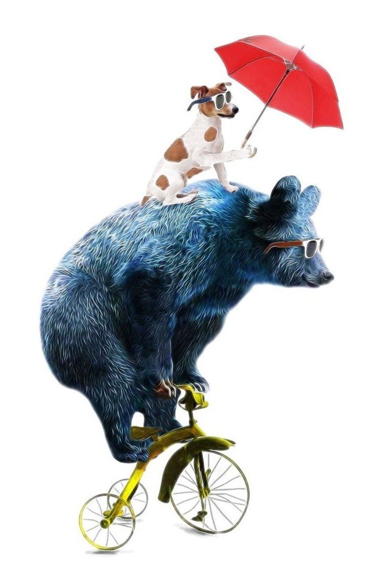 Bear and Dog Artwork Painting-Meri Deewar 2 : 3 Vertical Premium Wall Art Canvas by MeriDeewar