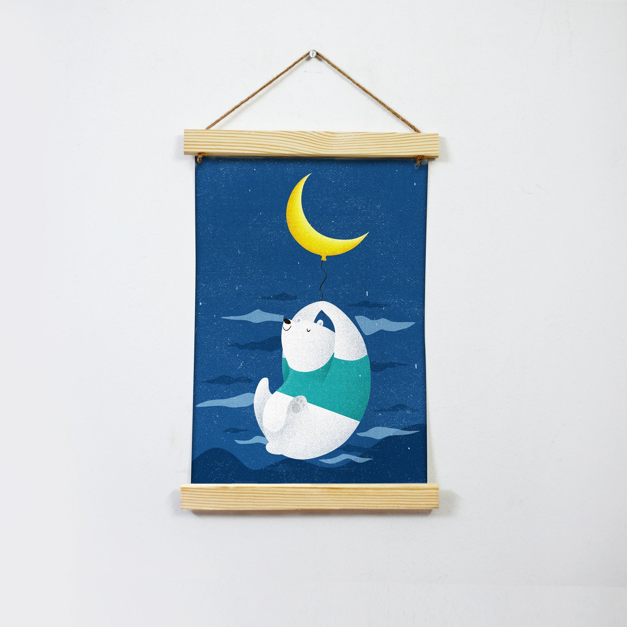 Bear And Moon Hanging Canvas Painting-Meri Deewar Hanging Canvas Premium Wall Art Canvas by MeriDeewar