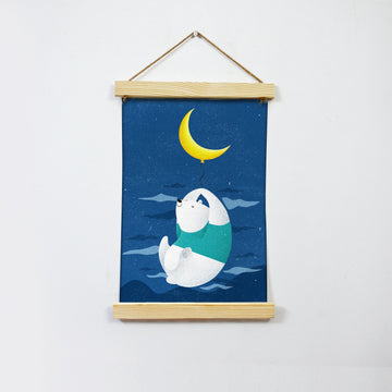 Bear And Moon Hanging Canvas Painting-Meri Deewar Hanging Canvas Premium Wall Art Canvas by MeriDeewar