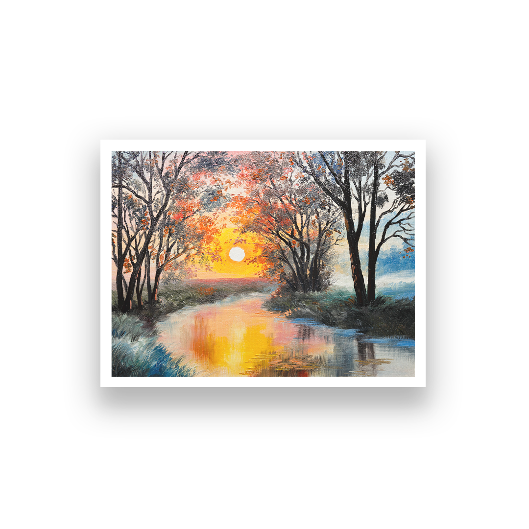 Beautiful Autumn Forest River Canvas Wall Painting 4 : 3 Horizontal Premium Wall Art Canvas by MeriDeewar