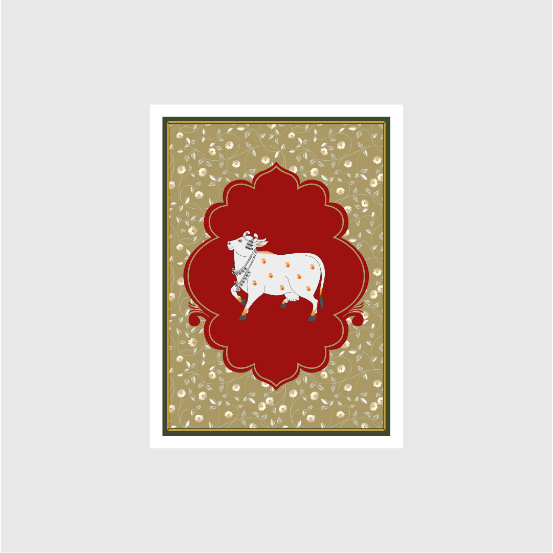 Beautiful Cow Art Pichwai Painting - Meri Deewar 3 : 4.2 Vertical Premium Wall Art Canvas by MeriDeewar