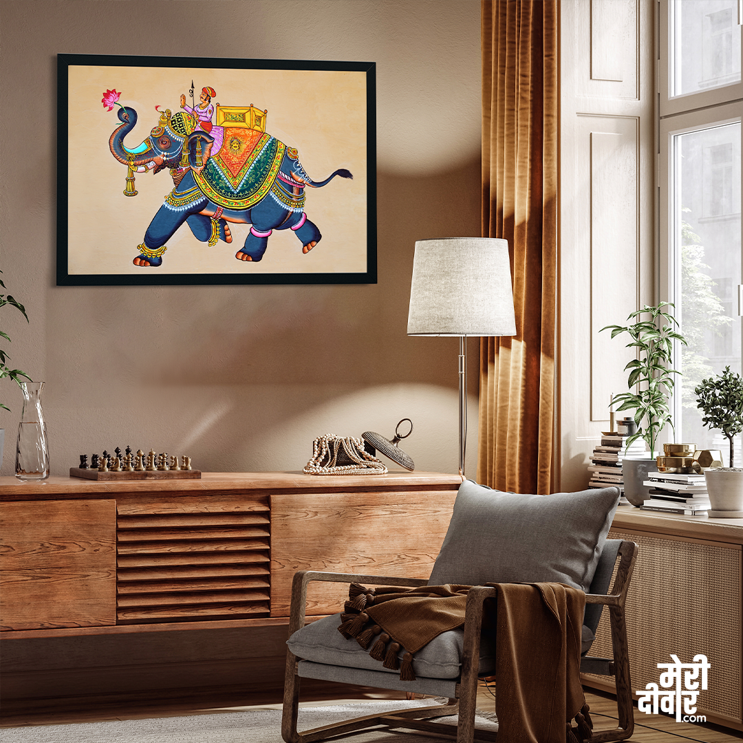 Beautiful Elephant Madhubani Painting 3 : 2 Horizontal Premium Wall Art Canvas by MeriDeewar