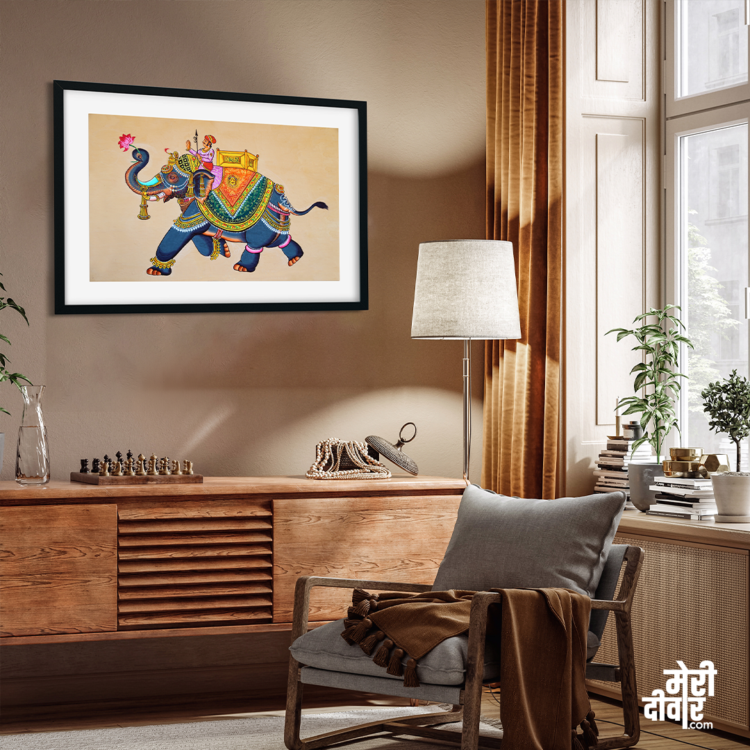 Beautiful Elephant Madhubani Painting 3 : 2 Horizontal Premium Wall Art Canvas by MeriDeewar