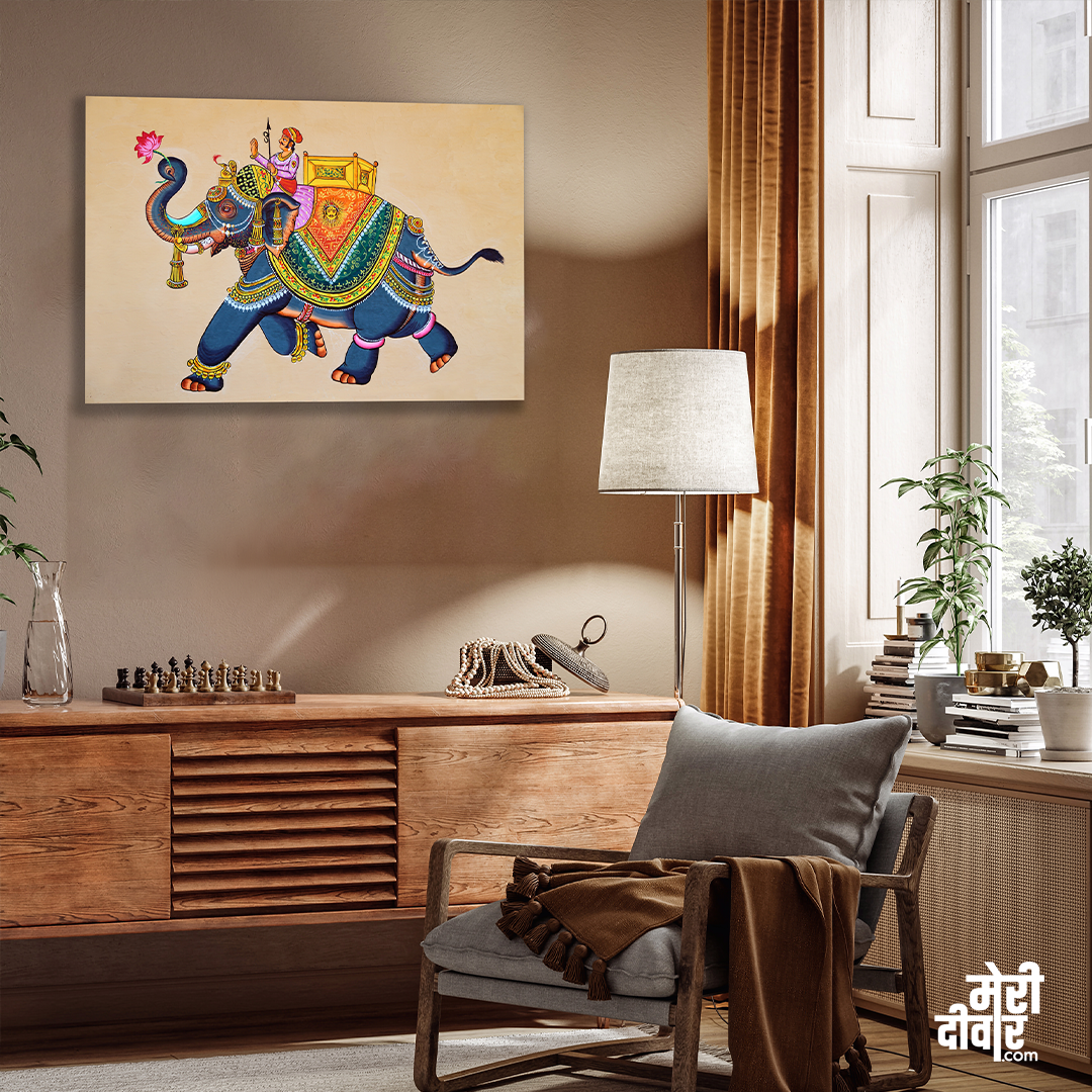 Beautiful Elephant Madhubani Painting 3 : 2 Horizontal Premium Wall Art Canvas by MeriDeewar