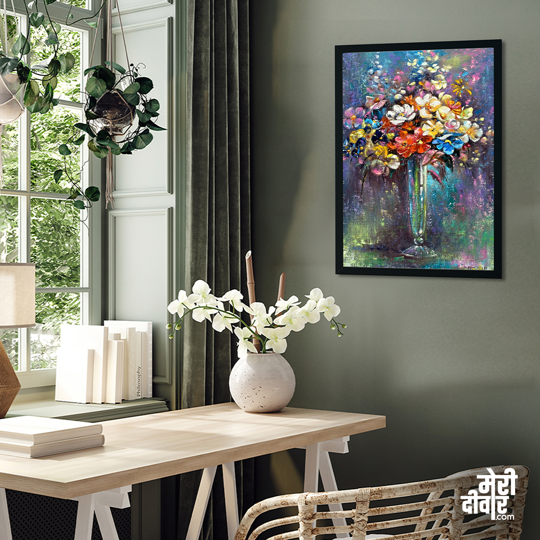 Beautiful Flower Vase Wall Painting 3 : 4 Vertical Premium Wall Art Canvas by MeriDeewar