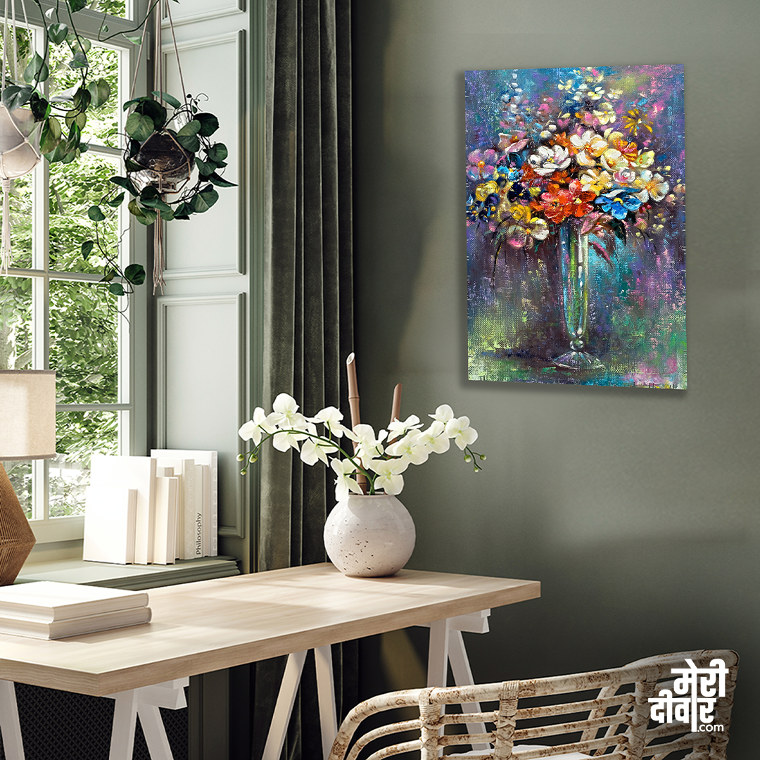 Beautiful Flower Vase Wall Painting 3 : 4 Vertical Premium Wall Art Canvas by MeriDeewar
