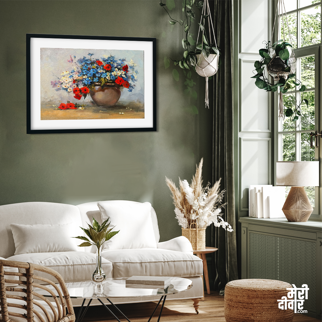 Beautiful Flowerpot Wall Painting 3 : 2 Horizontal Premium Wall Art Canvas by MeriDeewar