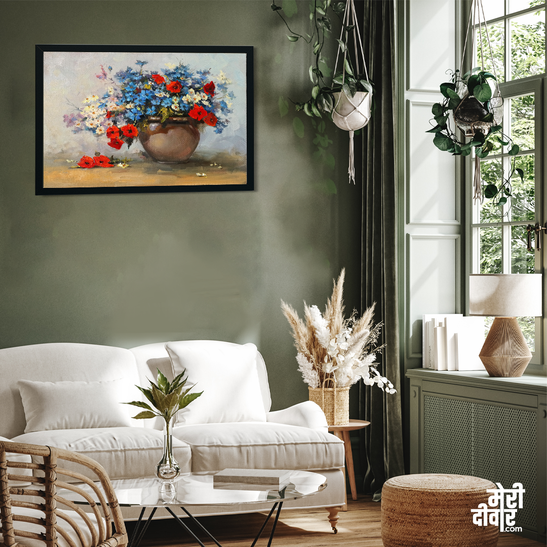 Beautiful Flowerpot Wall Painting 3 : 2 Horizontal Premium Wall Art Canvas by MeriDeewar