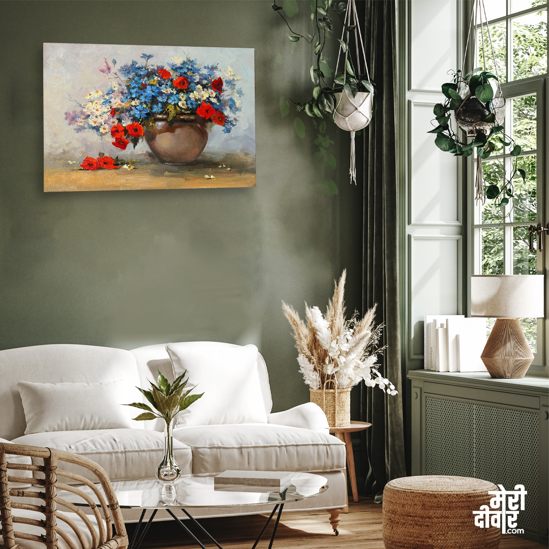 Beautiful Flowerpot Wall Painting 3 : 2 Horizontal Premium Wall Art Canvas by MeriDeewar