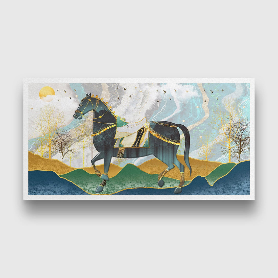 Beautiful Horse Painting - Meri Deewar 2 : 1 Horizontal Premium Wall Art Canvas by MeriDeewar